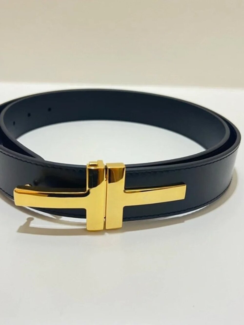 Tom Ford Smooth Leather TT Belt Gold T Buckle Size W/ Box & Dust Bag 36' Waist - Picture 3 of 8